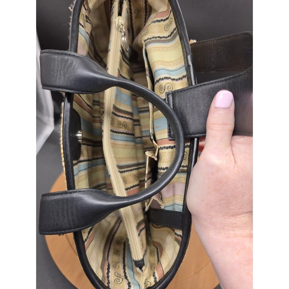 Brighton Bernadette Straw‎ Purse With Black Leather Handles Flawless!